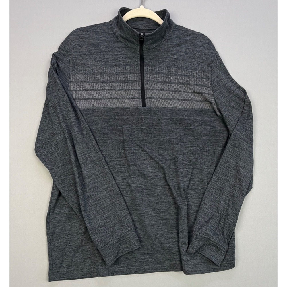 PGA Tour Quarter Zip Golf Pullover Long Sleeve Mens Medium Gray Heather Striped